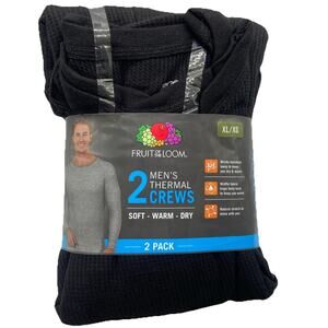 Fruit of the Loom Men's Thermal Pants Black 2-Pack Size XL Extra Large{155}